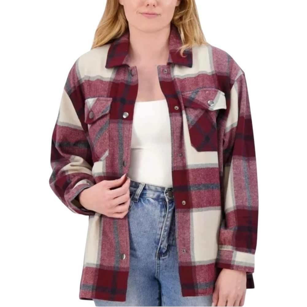 HFX Performance Ladies’ Plaid Oversized Shirt Jacket w/ Pockets. Size S #2071